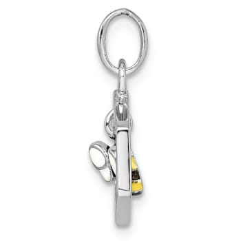 Rhodium Over Sterling Silver Polished Enameled Bee in Hive Children's Pendant