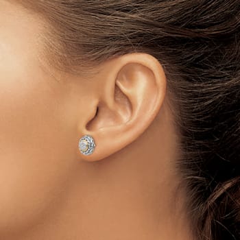 Sterling Silver Antiqued with 14K Accent Diamond Earrings