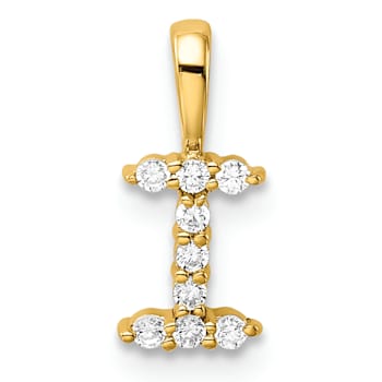 14K Yellow Gold Lab Grown Diamond Letter I Initial Pendant