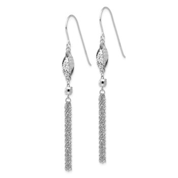 Rhodium Over 14k White Gold Diamond-Cut Bead and Chain Dangle Earrings