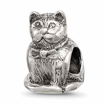 Sterling Silver Textured Sitting Cat Bead