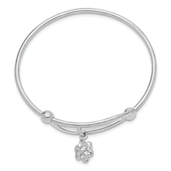 Rhodium Over Sterling Silver Flower Adjustable Baby Bangle