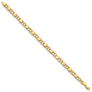 10k Yellow Gold 6mm Double Link with Hearts Charm Bracelet