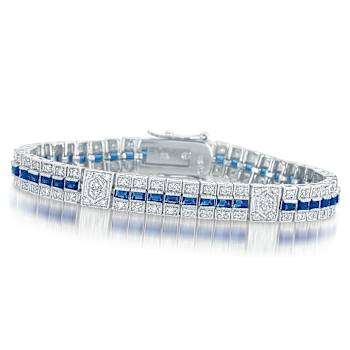 Sapphire Color CZ Tennis Bracelet In Sterling Silver