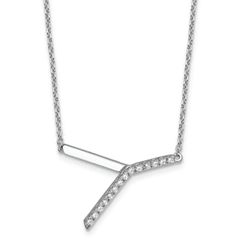 Rhodium Over 14k White Gold Sideways Diamond Initial Y Pendant Cable
Link 18 Inch Necklace