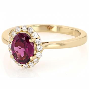 Grape Color Garnet Oval And Lab-Created Moissanite Ring In 18K Gold Over
Sterling Silver 1.51ctw