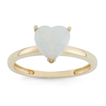 Lab Created Opal 10K Yellow Gold Heart Ring 1.10ctw