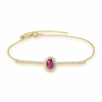 Ruby and White Topaz 14K Yellow Gold Over Sterling Silver Bolo Bracelet