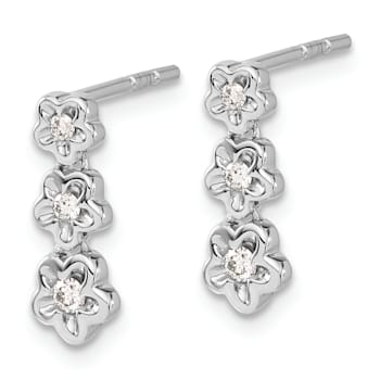Rhodium Over 14k White Gold Diamond 3-flower Stud Earrings