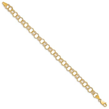 14k Yellow Gold 8mm Textured Solid Triple Link Charm Bracelet