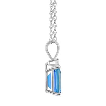 9x7mm Emerald Cut Blue Topaz with Diamond Accent 14k White Gold Pendant
With Chain