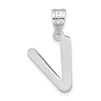 Rhodium Over 14k White Gold Polished Bubble Letter V Initial Pendant
