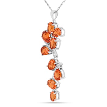 Peach Orange Lab Created Padparadscha Sapphire and CZ Rhodium Over
Silver Pendant Necklace