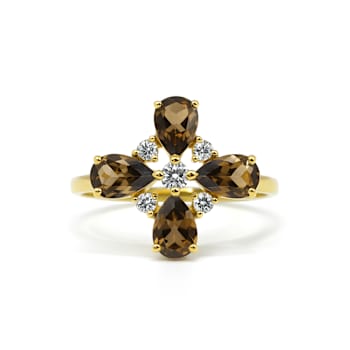 Smoky Quartz and White Topaz 14K Yellow Gold Over Sterling Silver Ring