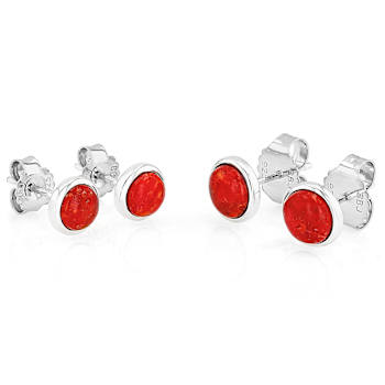 Red Coral Sterling Silver Stud Earring Set Of Two Pairs 5mm And 6mm