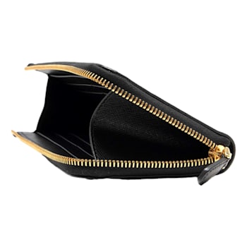 Prada Saffiano Long Continental Zip Wallet Black Leather Gold Tone Logo