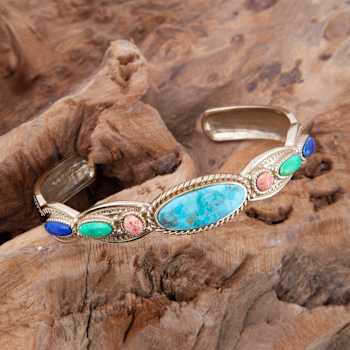 Barse Jewelry Multi-Gemstone Gold Tone Concho  Cuff Bracelet