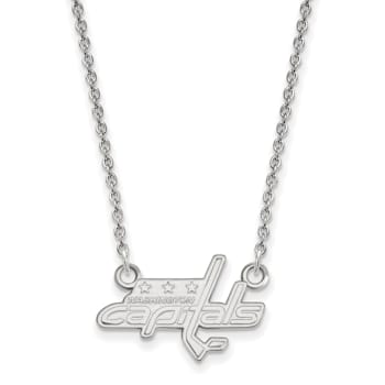 Rhodium Over Sterling Silver NHL LogoArt Washington Capitals Small Necklace