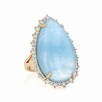 Aquamarine Pear And White Zircon Cocktail Ring In 18K Gold Over Sterling
Silver 1.43ctw