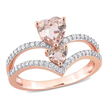 0.87ctw Morganite And 0.25ctw Diamond 10k Rose Gold 2-Stone Ring