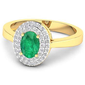 0.86ctw Green Emerald and Diamond 14K Yellow Gold Halo Ring
