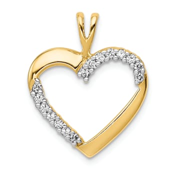 10k Yellow Gold and Rhodium Over 10k Yellow Gold 0.15 cttw Diamond Heart Pendant