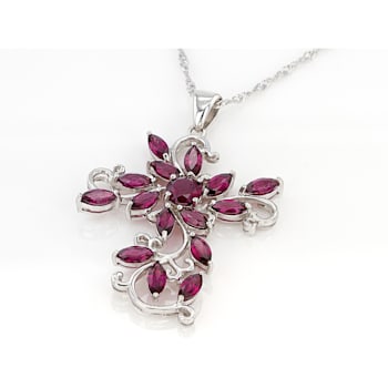 Magenta Rhodolite Rhodium Over Sterling Silver Pendant With Chain 4.73ctw