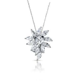 Marquise CZ Starburst Pendant Necklace In Sterling Silver