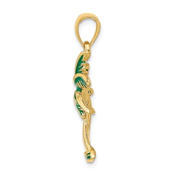 14k Yellow Gold Green Enameled Palm Tree Pendant