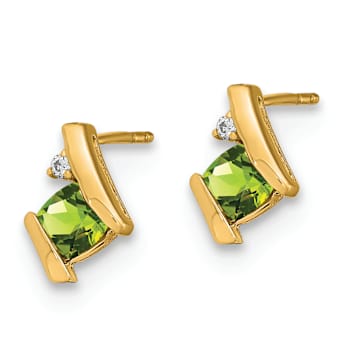 10k Yellow Gold 0.64ctw Cushion Peridot August Birthstone and Diamond
Stud Earrings