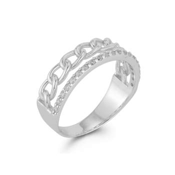 Sterling Statements Rhodium Over Sterling Silver Stacked CZ Curb Ring