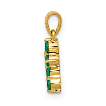 10k Yellow Gold and Rhodium Over 10k Yellow Gold 0.33 ctw Emerald and
Diamond Cross Pendant