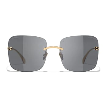 Chanel Gold Tone Square Frame / Gray Lenses Sunglasses