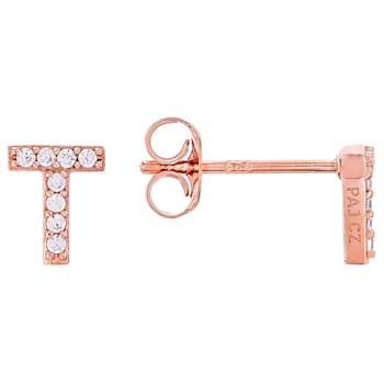 White Cubic Zirconia 18K Rose Gold Over Sterling Silver T Earrings 0.14ctw