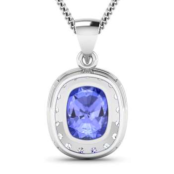 3.10ctw 14K White Gold Tanzanite and White Diamond Pendant with 18 inch
Cable Chain