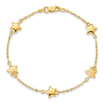 14k Yellow Gold Textured Brushed and Polished Stars Link Bracelet