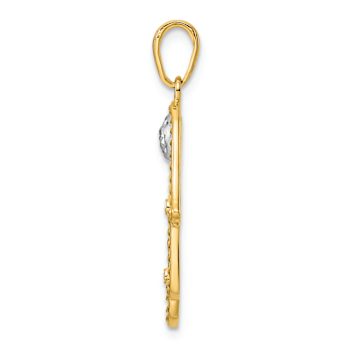 14K Two-tone Gold Diamond-Cut Evil Eye Filigree Hamsa Pendant