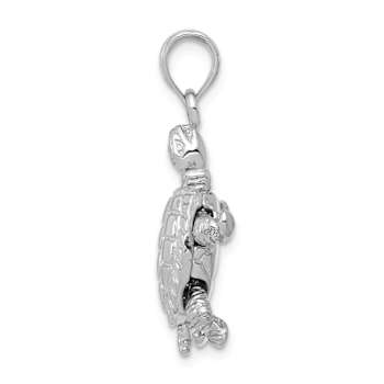 Rhodium Over 14k White Gold Solid 3D Polished and Textured Moveable
Turtle Pendant