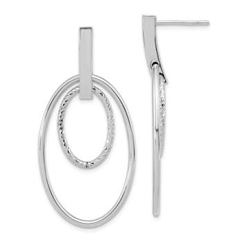 Rhodium Over 14k White Gold Polished Diamond-Cut Dangle Earrings