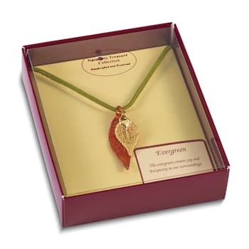 Iridescent Copper and 24k Yellow Gold Dipped Double Evergreen Leaf Necklace