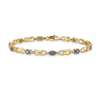 14k Yellow Gold and Rhodium Over 14k Yellow Gold Diamond and Oval
Emerald Bracelet