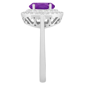 8x6mm Oval Amethyst And White Topaz Accents Rhodium Over Sterling Silver
Double Halo Ring
