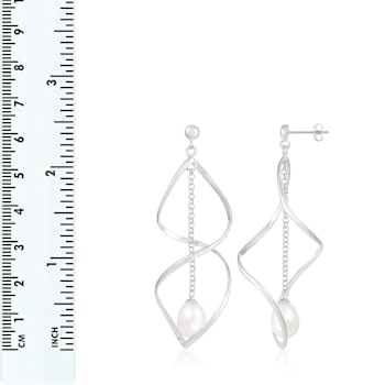 8-9mm White Cultured Freshwater Pearl Rhodium Over Sterling Silver Earrings