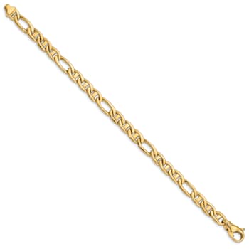 14K Yellow Gold 6.5mm Solid Hand-Polished 3 and 1 Flat Anchor Bracelet