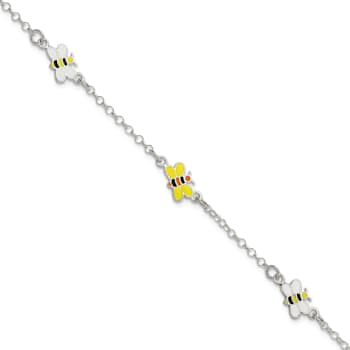Sterling Silver Enamel Bees Children's Bracelet