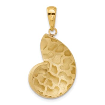 14K Yellow Gold Satin Diamond-cut Nautilus Shell Pendant