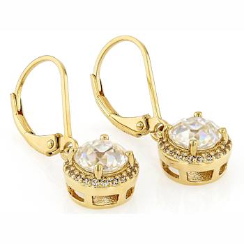 Diamond Simulant And Sapphire Drop Earrings In 18K Gold Over Sterling Silver