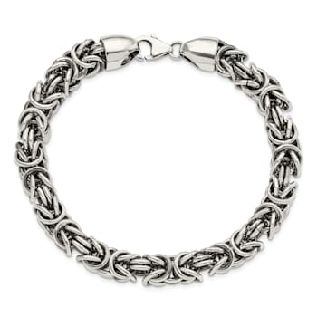 Sterling Silver Polished and Antiqued 8.5 Inch Byzantine Bracelet