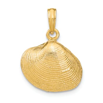 14k Yellow Gold Textured Medium Clam Shell Pendant