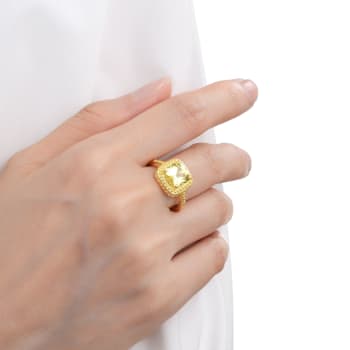 Square Cushion Lab Created Yellow Sapphire 18K Yellow Gold Over Sterling
Silver Ring 2.90ctw